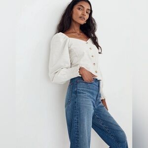 NWT Madewell Corduroy Sweetheart Smocked-Back Top, Size 14